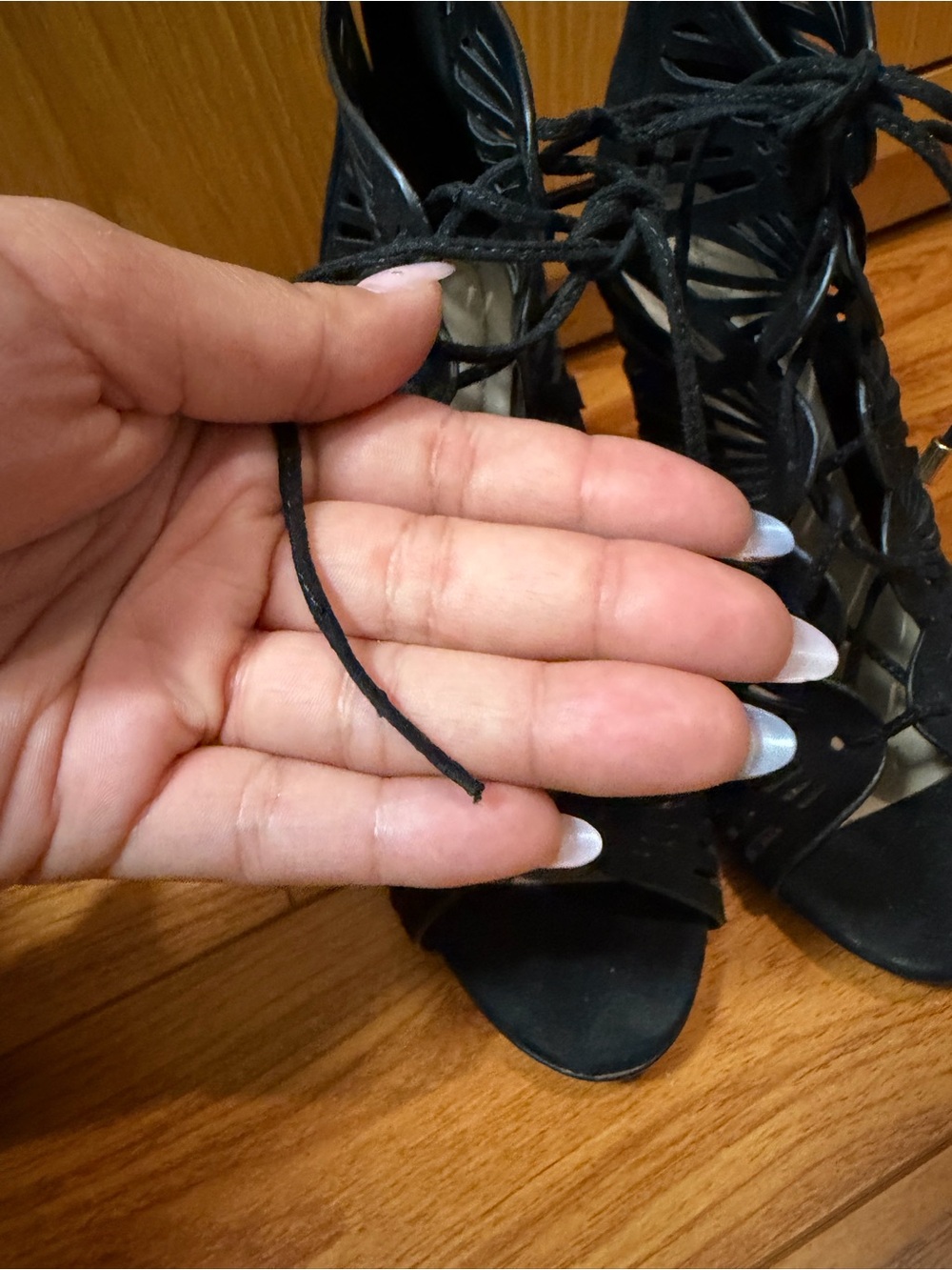 Women's Black Cutout Lace-Up Heeled Sandals - Picture 2 of 4